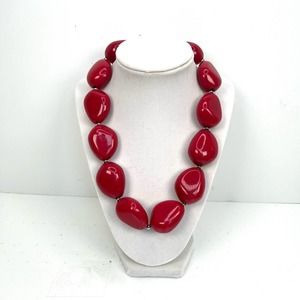 Chunky coral red women’s resin necklace